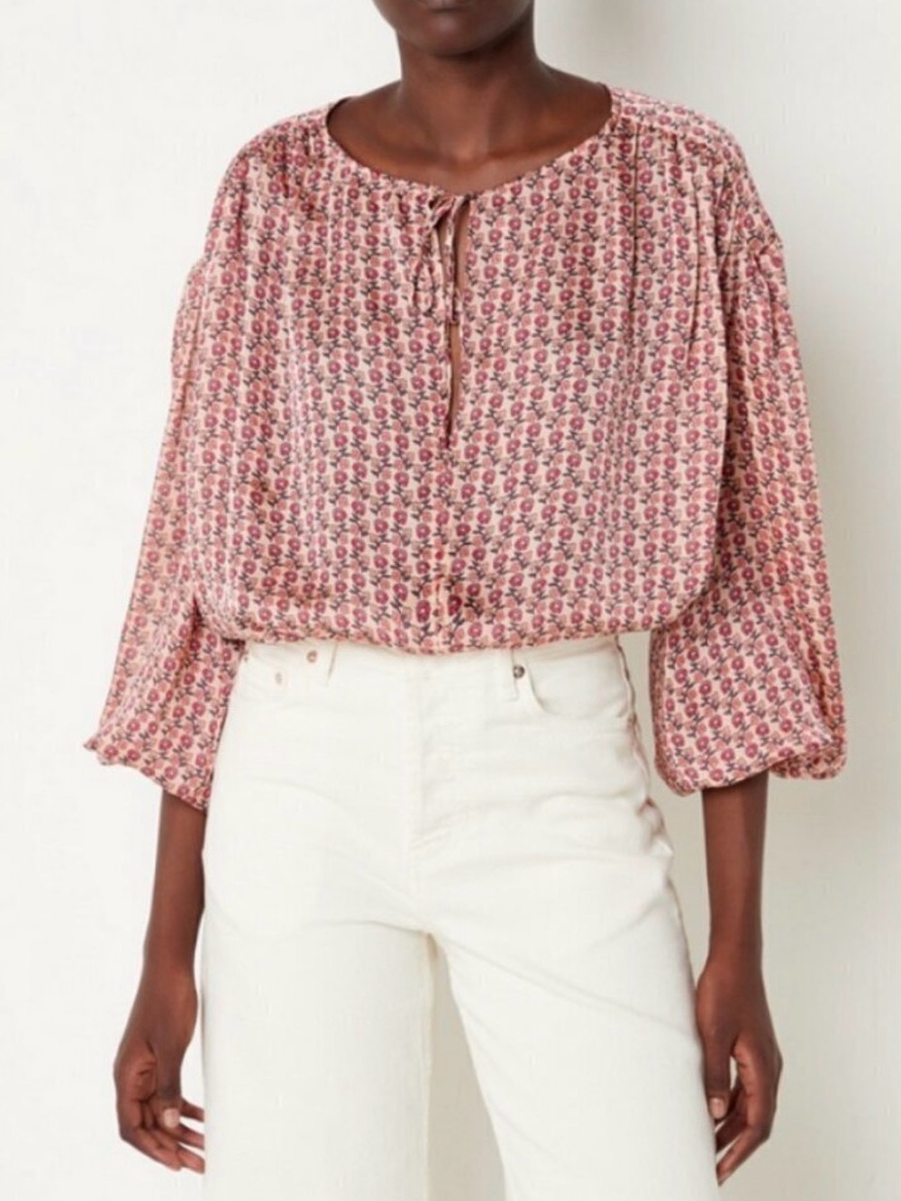 Maje Lolivate Soft Pink Floral Flowy Peasant Blouse, size S